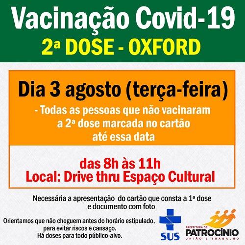Segunda dose da vacina de Oxford será aplicada terça-feira...