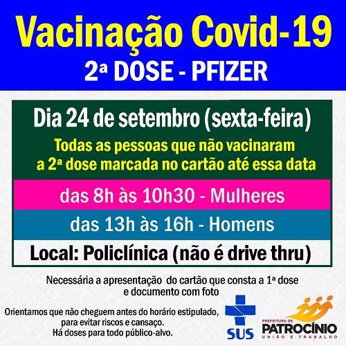 Nesta sexta-feira (24/09) terá vacinação da segunda dose da...