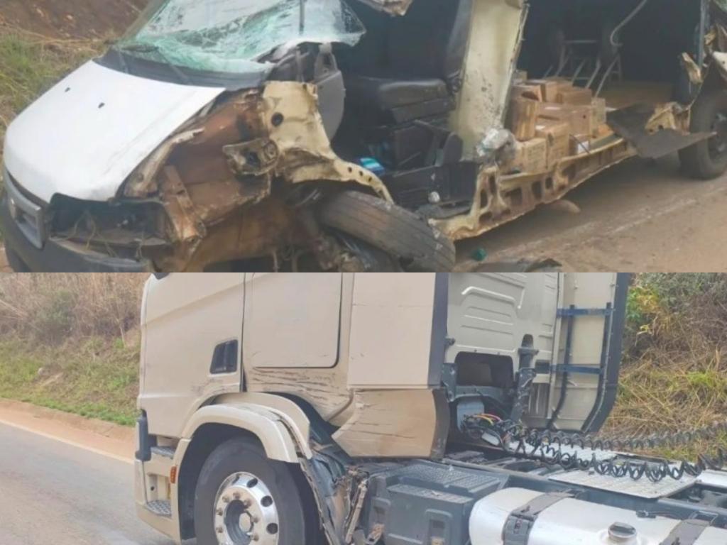 Colisão entre caminhonete e veículo de carga deixa ferido...