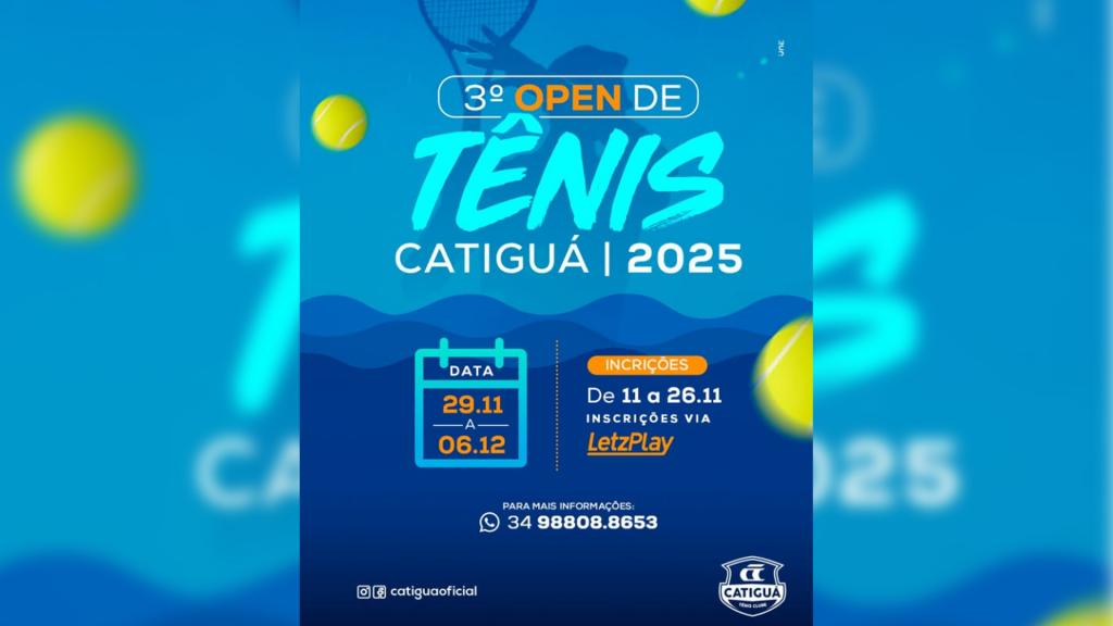 3º Open de Tênis do Catiguá Tênis Clube começa no fim de novembro; inscrições já estão abertas