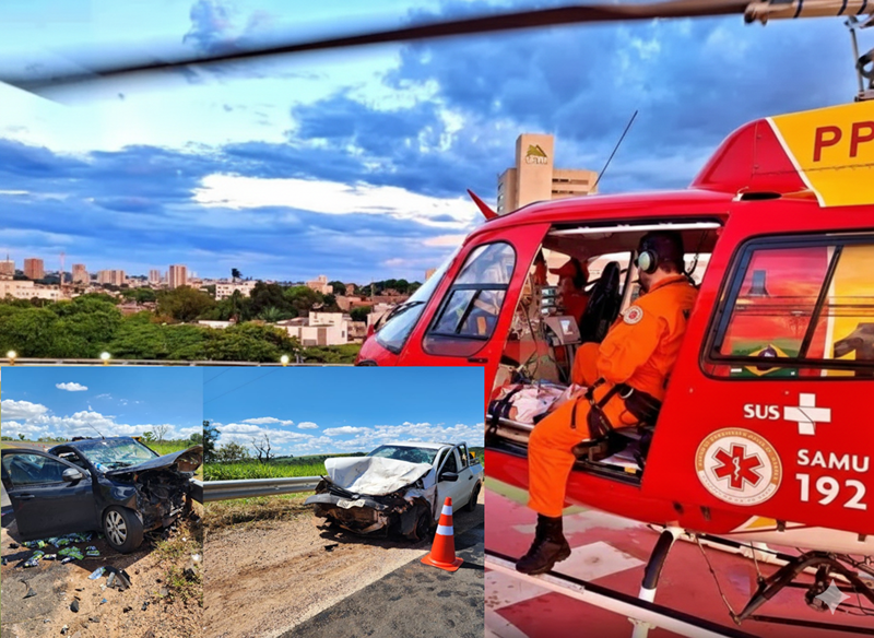 Helicóptero transfere ferido de acidente na MG-462 de Patrocínio para Uberaba